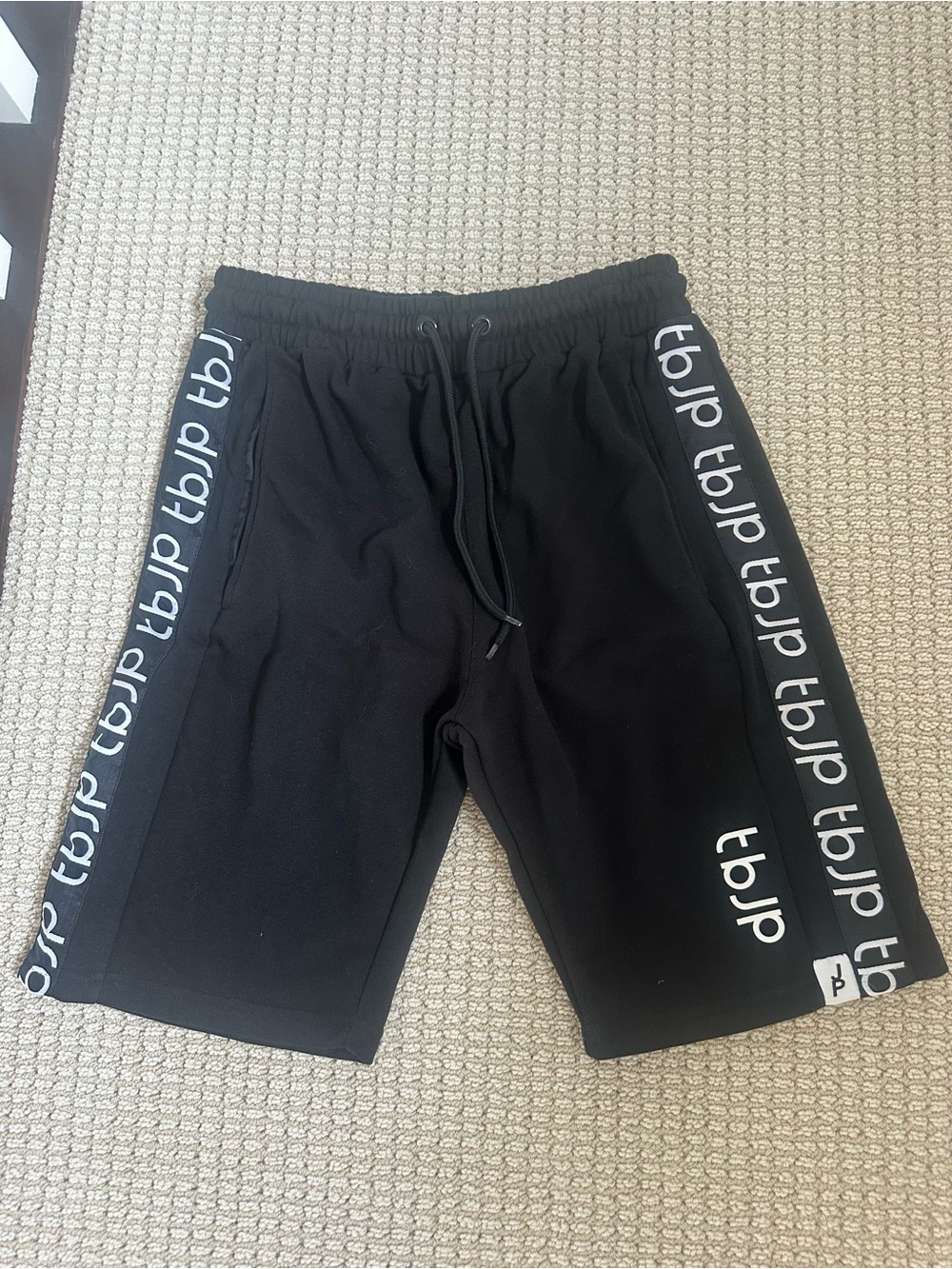 Men's Black Athletic Shorts with White Side Logo Tape